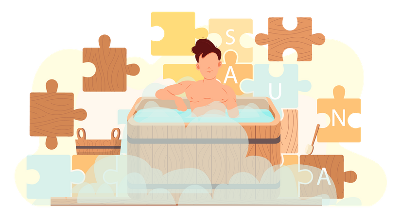 Homme relaxant au spa  Illustration