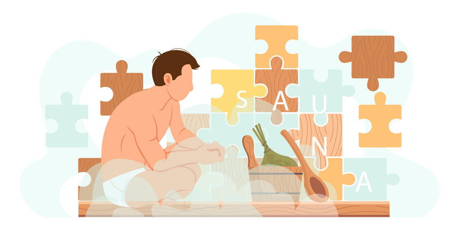 Homme relaxant dans un sauna  Illustration