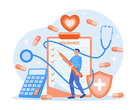 Homme remplissant les documents d'assurance maladie  Illustration