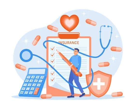 Homme remplissant les documents d'assurance maladie  Illustration