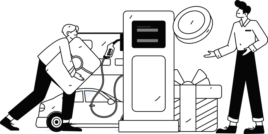 Homme faisant le plein de voiture à la station-service  Illustration