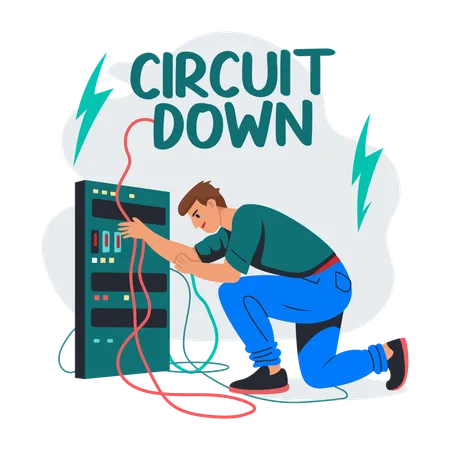 Homme réparant un court-circuit  Illustration