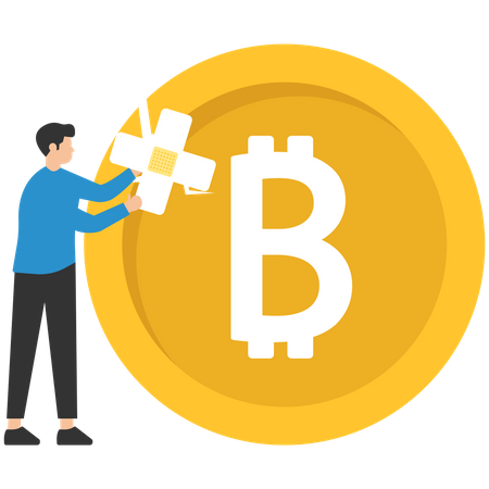 Homme réparant Bitcoin  Illustration