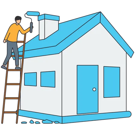 Homme repeignant une maison  Illustration