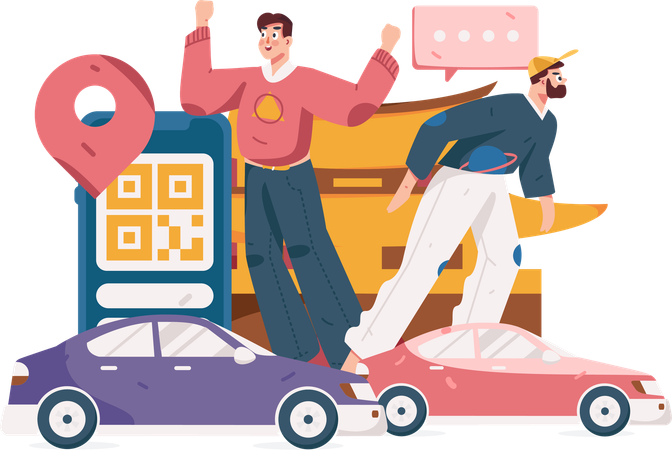 Un homme réserve un taxi en ligne  Illustration