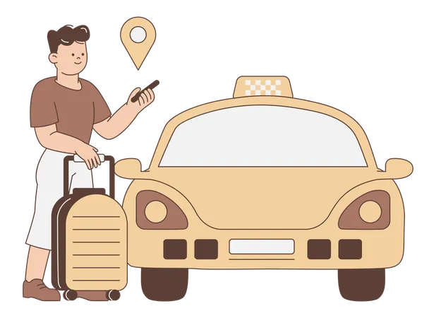 Un homme réserve un taxi en ligne  Illustration