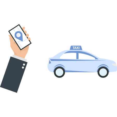 Un homme réserve un taxi en ligne  Illustration