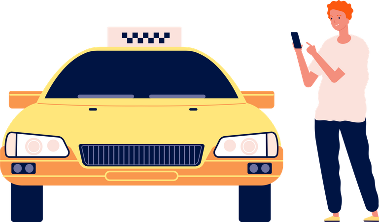 Homme réservant un taxi sur mobile  Illustration
