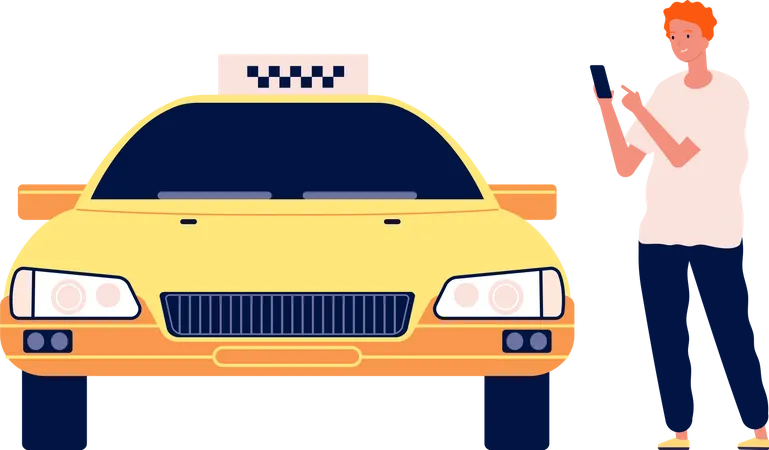 Homme réservant un taxi sur mobile  Illustration