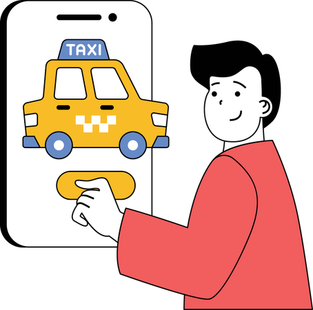 Homme réservant un taxi sur une application mobile  Illustration