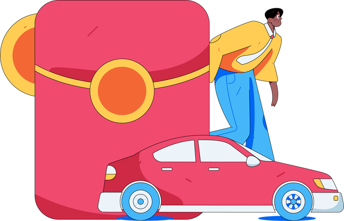 Un homme réserve un taxi en ligne pour un voyage international  Illustration