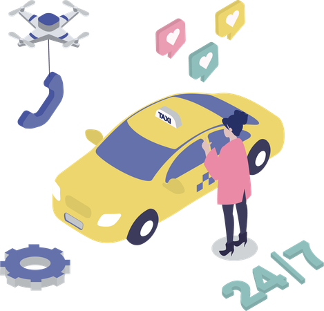 Un homme réserve un taxi pour son trajet  Illustration