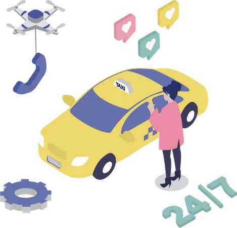 Un homme réserve un taxi pour son trajet  Illustration