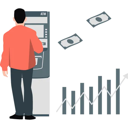 Homme retirant de l’argent d’un distributeur automatique  Illustration