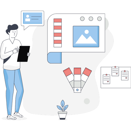 Homme révisant la conception graphique  Illustration