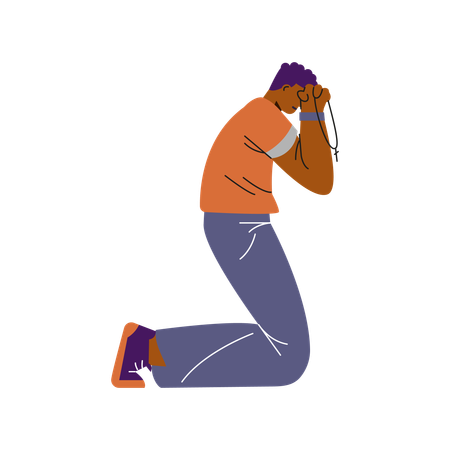L'homme s'agenouille et se couvre le visage avec les mains  Illustration
