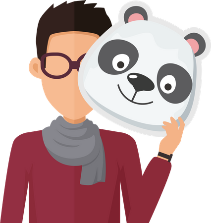 Homme sans visage dans des lunettes avec masque de panda  Illustration