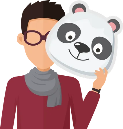 Homme sans visage dans des lunettes avec masque de panda  Illustration