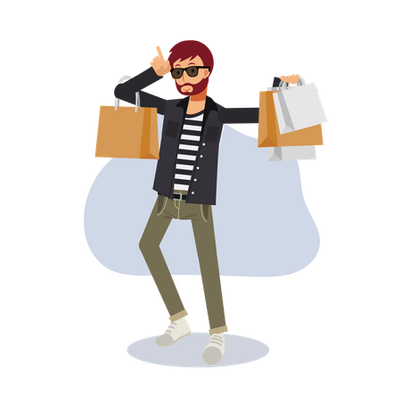 Homme heureux de faire du shopping  Illustration