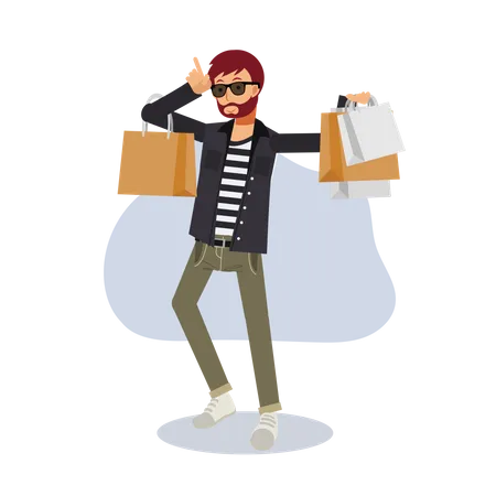 Homme heureux de faire du shopping  Illustration