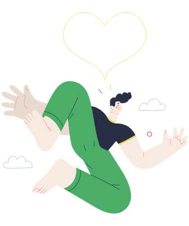 Homme sautant en l’air et ressentant l’amour  Illustration