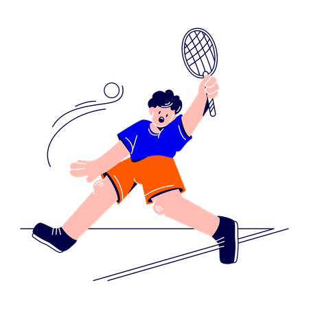 L'homme saute avec une raquette de tennis  Illustration