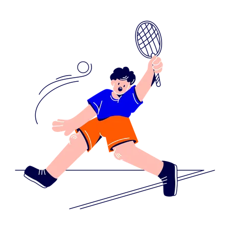 L'homme saute avec une raquette de tennis  Illustration