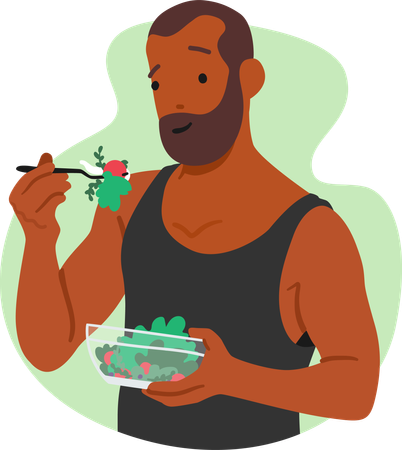 L'homme savoure la salade  Illustration