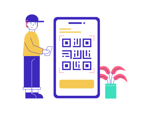 Homme scannant le code qr  Illustration