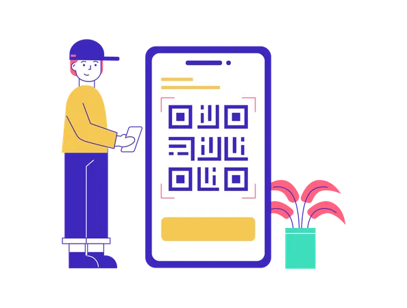 Homme scannant le code qr  Illustration