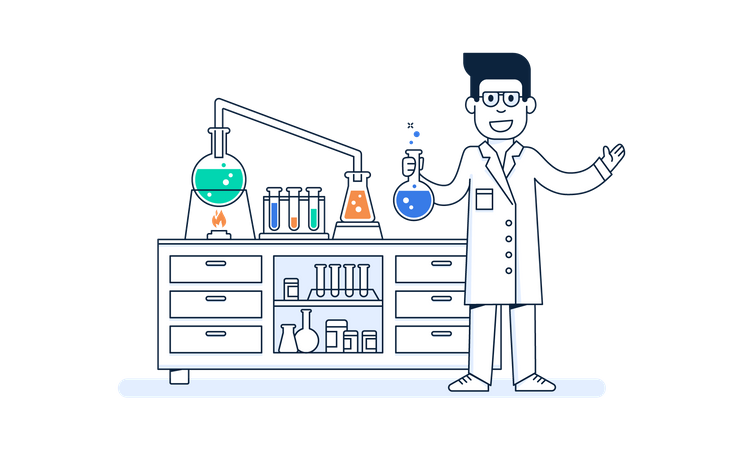 Scientifique masculin menant une expérience scientifique  Illustration