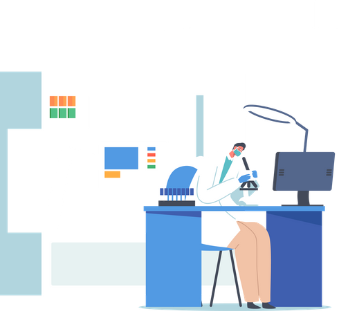 Scientifique masculin travaillant au laboratoire  Illustration