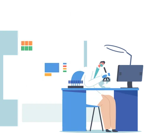 Scientifique masculin travaillant au laboratoire  Illustration