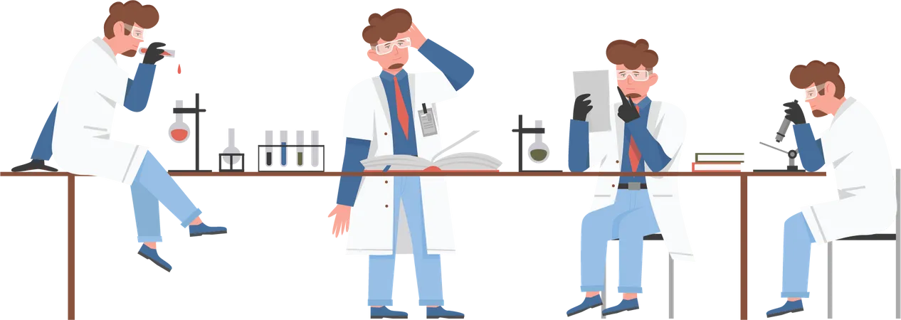 Scientifique masculin travaillant en laboratoire  Illustration