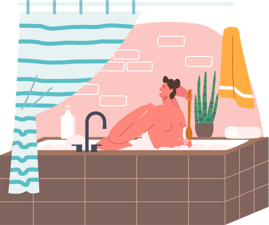 Homme se baignant avec du savon dans une baignoire  Illustration