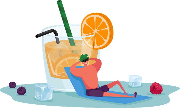 Homme se reposant et buvant un verre de jus d'orange  Illustration