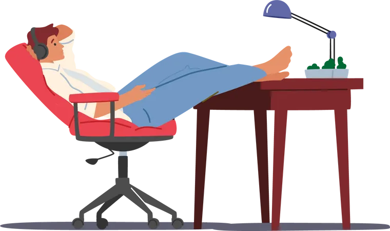 Homme se relaxant tout en portant des écouteurs  Illustration