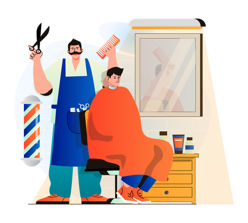 Homme se faisant couper les cheveux  Illustration