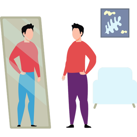 Homme se regardant dans le miroir en tant que personne en forme  Illustration