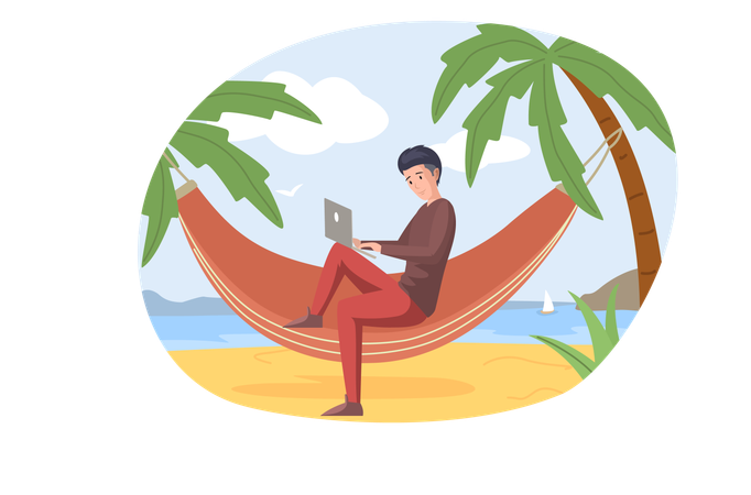 L'homme repose sur un hamac et lit un livre  Illustration