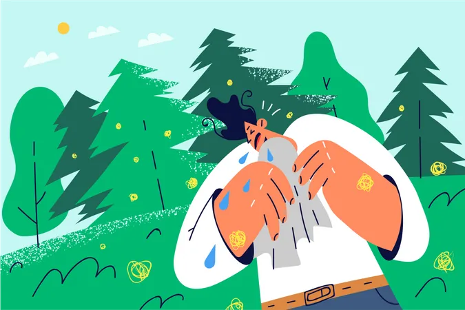 Homme fatigué en forêt  Illustration