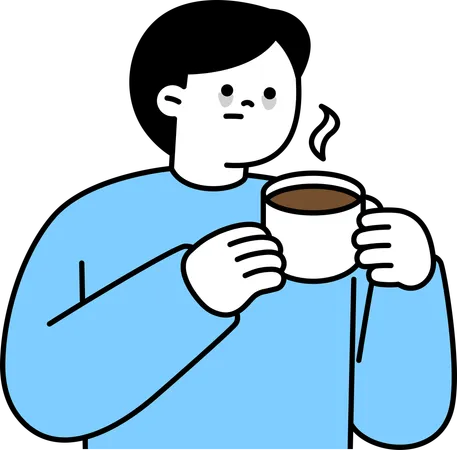 L'homme se sent fatigué et boit du café  Illustration