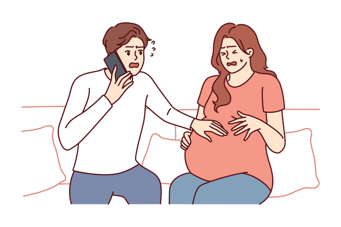 Un homme paniqué pour sa femme enceinte  Illustration