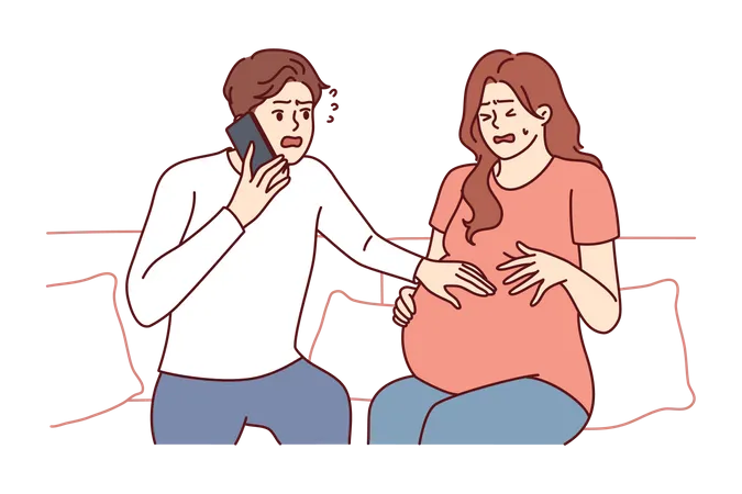 Un homme paniqué pour sa femme enceinte  Illustration