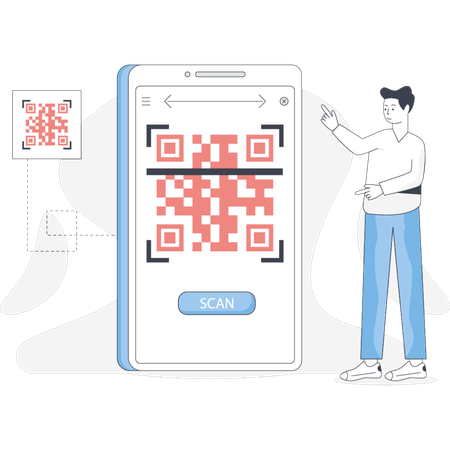 Un homme se tient à côté d'un téléphone affichant une note par étoiles indiquant un système d'évaluation ou de rétroaction  Illustration