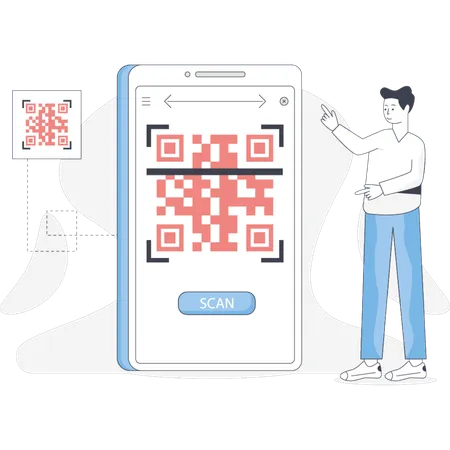 Un homme se tient à côté d'un téléphone affichant une note par étoiles indiquant un système d'évaluation ou de rétroaction  Illustration