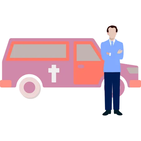 L'homme se tient près de la camionnette de Noël  Illustration