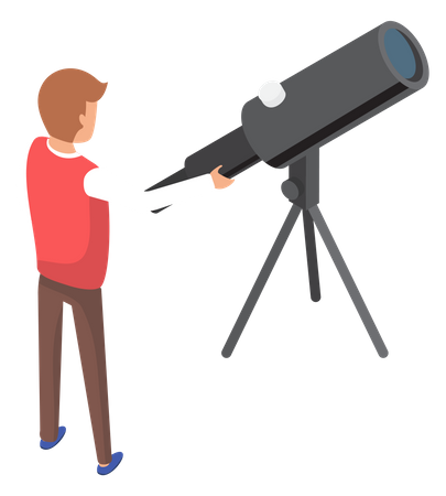 L'homme se tient près du télescope  Illustration
