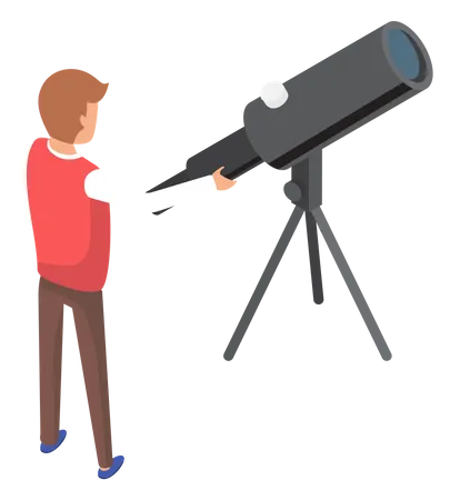 L'homme se tient près du télescope  Illustration