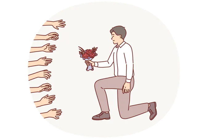 Homme séduisant avec un bouquet de fleurs apprécié des femmes qui veulent sortir avec Lavilas  Illustration